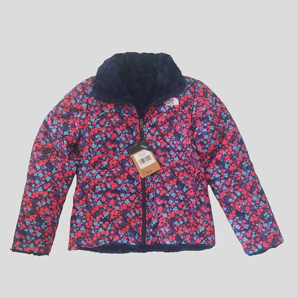 THE NORTH FACE Girls Reversible Mossbud Swirl Jacket Insulated Floral/Navy NWT